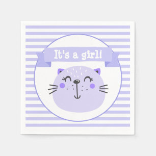 Serviette En Papier C'est une fille   Chat mignon pourpre   BABY SHOWE