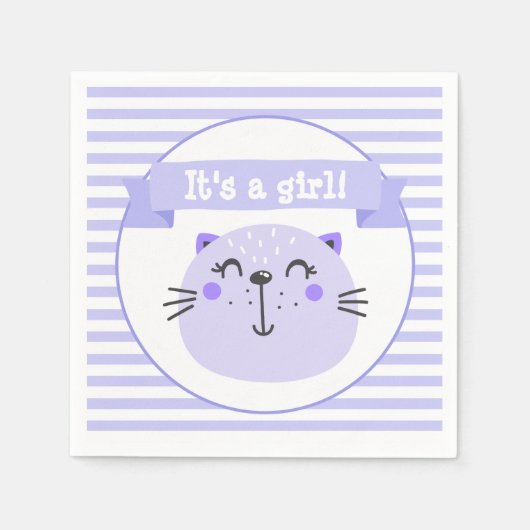 Serviette En Papier C'est une fille | Chat mignon pourpre | BABY SHOWE (Devant)