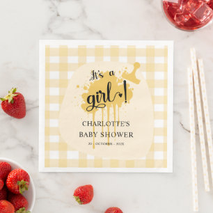 Serviette En Papier C'est une fille Douce Baby Shower à carreaux orang