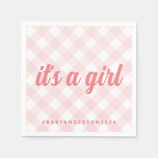 Serviette En Papier C'est une fille En vichy Baby shower (Devant)