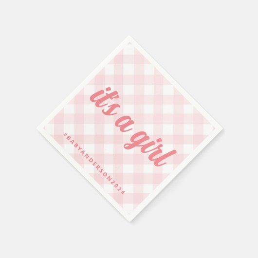 Serviette En Papier C'est une fille En vichy Baby shower (Coin)