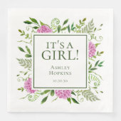 Serviette En Papier C'est une fille rose Hydrangeas Baby shower fille (Devant)
