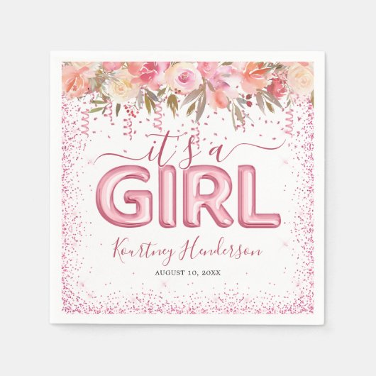 Serviette En Papier C'est une serviette de Baby shower rose Fleur rose (Devant)