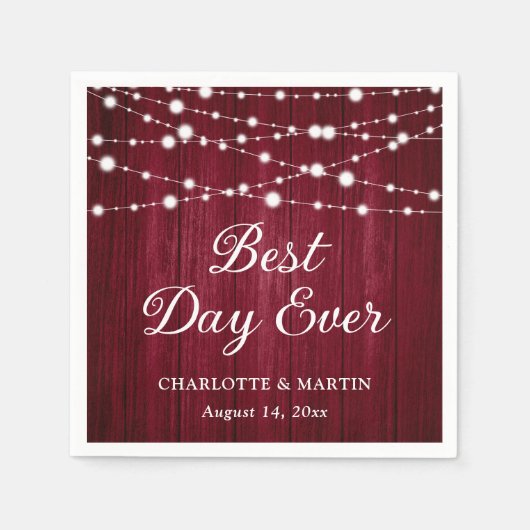 Serviette En Papier Chaîne de bois Bourgogne éclaire Mariage rustique (Devant)