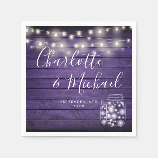 Serviette En Papier Chaîne de bois violet éclat Mason Jars Mariage (Devant)