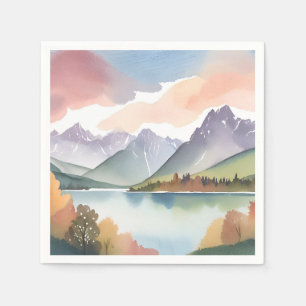 Serviette En Papier Chaîne de Montagnes   Paysage Aquarelle Nature Aér