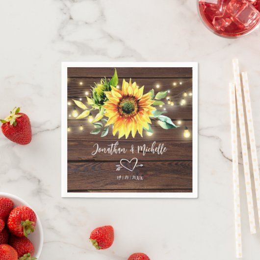 Serviette En Papier Chaîne de tournesol illumine Rustique Mariage en b (En situation)