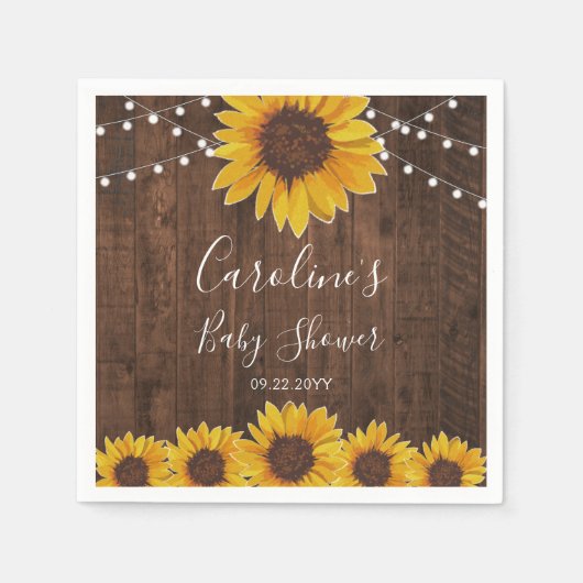 Serviette En Papier Chaîne de tournesols rustiques Lumières Baby showe (Devant)