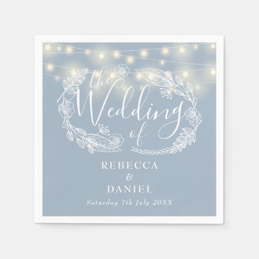 Serviette En Papier Chaîne Lights Floral Dusty Mariage bleu (Devant)