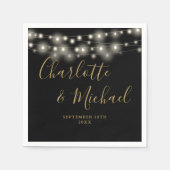 Serviette En Papier Chaîne Lights Signature Script Black Gold Mariage (Devant)