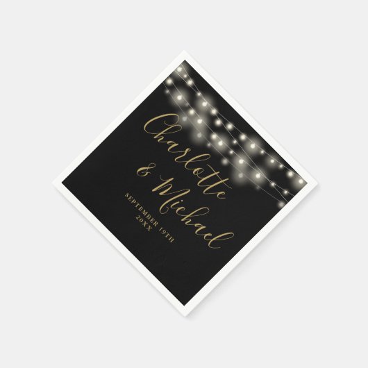 Serviette En Papier Chaîne Lights Signature Script Black Gold Mariage (Coin)