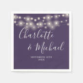Serviette En Papier Chaîne Lights Signature Script Mariage violet (Devant)