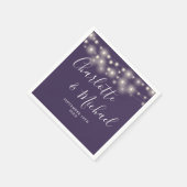 Serviette En Papier Chaîne Lights Signature Script Mariage violet (Coin)
