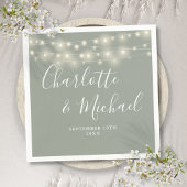 Serviette En Papier Chaîne Lumière Signature Script Sage Mariage vert