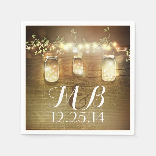 Serviette En Papier Chaîne Lumières Mason Jars Rustic Barne Mariage (Devant)