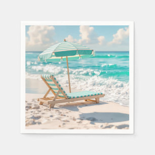 Serviette En Papier Chaise Lounge Sur Sable Blanc
