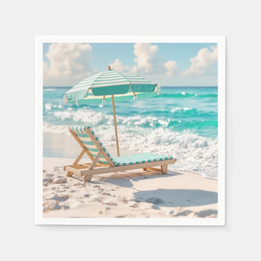 Serviette En Papier Chaise Lounge Sur Sable Blanc (Devant)