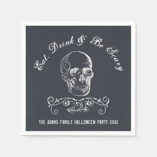 Serviette En Papier Chalboard Skull Personnalisé Halloween Party (Devant)