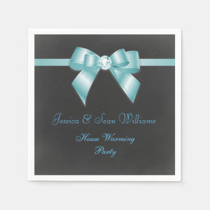 Serviette En Papier Chaleureuse Maison Ruban Et Arc Teal Chauffage