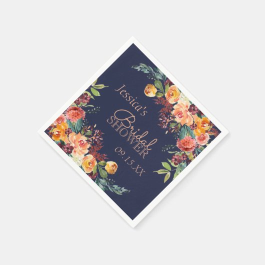 Serviette En Papier Chaleureux Floral Marine Bleu Personnalisé Napkin (Coin)