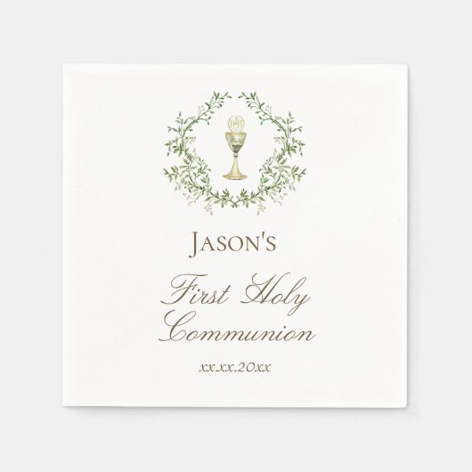 Serviette En Papier Chalice de crête verte de la première communion (Devant)