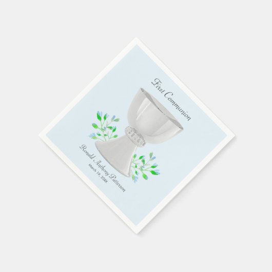 Serviette En Papier Chalice et Bleu Bleu Verdure Première communion (Coin)