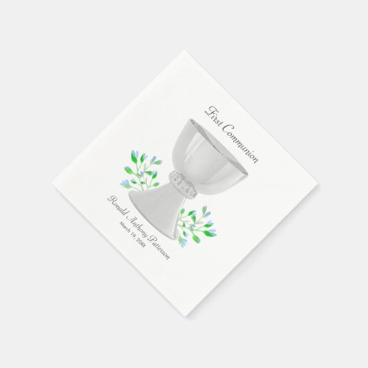 Serviette En Papier Chalice et Bleu Bleu Verdure Première communion (Coin)