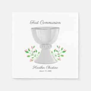 Serviette En Papier Chalice et Buds Rose Verdure Première communion