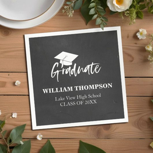 Serviette En Papier Chalk du lycée Noir et blanc Grad Party