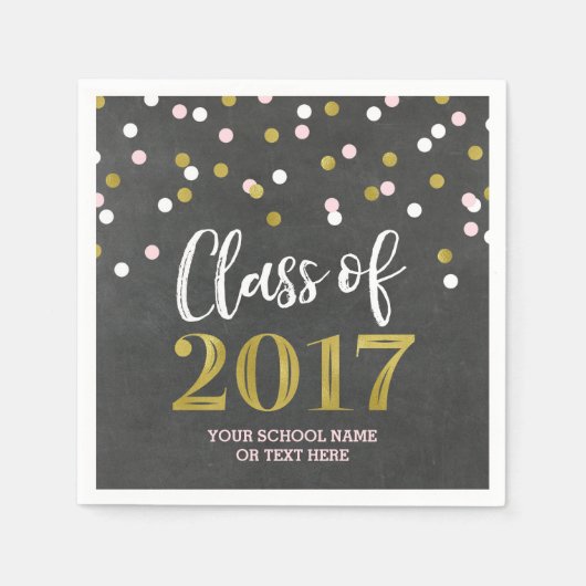 Serviette En Papier Chalk Gold Pink Confetti Classe de Graduation 2017 (Devant)