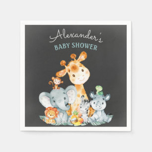 Serviette En Papier Chalkboard Aquarelle Safari Animaux Baby shower