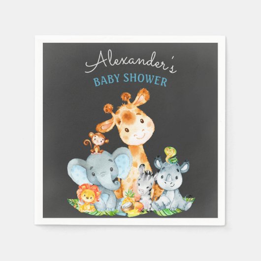 Serviette En Papier Chalkboard Aquarelle Safari Animaux Baby shower (Devant)