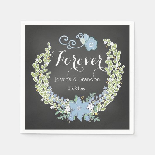 Serviette En Papier Chalkboard Blue Bells Forever Papier Mariage Napki (Devant)