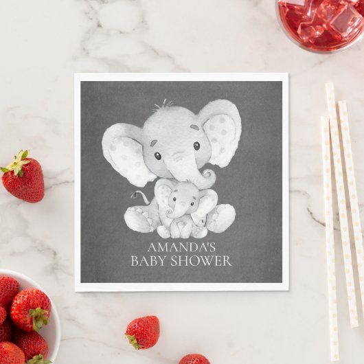 Serviette En Papier Chalkboard Elephant Boys Baby shower Papier Napkin (En situation)