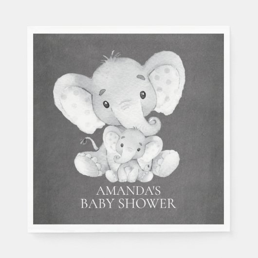 Serviette En Papier Chalkboard Elephant Boys Baby shower Papier Napkin (Devant)