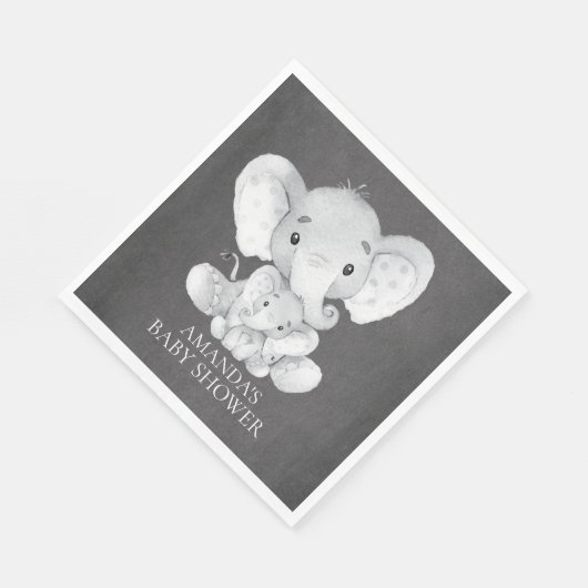 Serviette En Papier Chalkboard Elephant Boys Baby shower Papier Napkin (Coin)