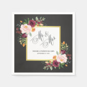 Serviette En Papier Chalkboard Floral Mariage M. et Mme. (Devant)