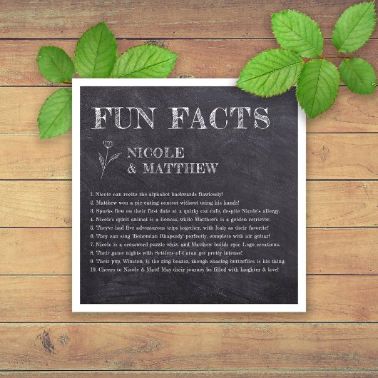 Serviette En Papier Chalkboard Fun Facts Mariage personnalisé serviett