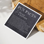 Serviette En Papier Chalkboard Fun Facts Mariage personnalisé serviett<br><div class="desc">Améliorez votre réception de mariage avec nos serviettes de Mariage personnalisées Chalkboard Fun Facts. Ces serviettes uniques présentent des faits et des noms amusants personnalisés dans des polices blanches décontractées et esquissées contre un arrière - plan chalkboard élégant. Un dessin minimaliste à fleurs blanches apporte une touche d'élégance au design....</div>