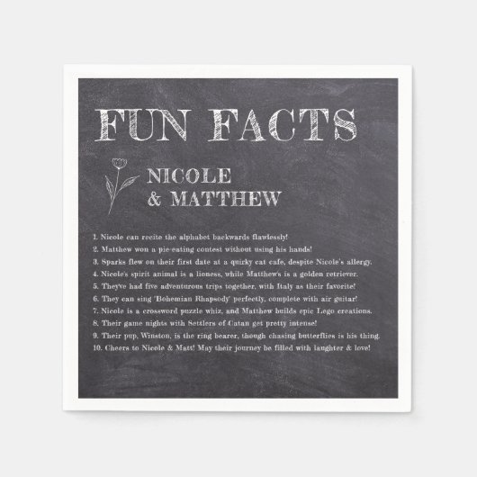 Serviette En Papier Chalkboard Fun Facts Mariage personnalisé serviett (Devant)