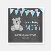 Serviette En Papier Chalkboard Gris Teddy Bear Baby shower garçon (Devant)