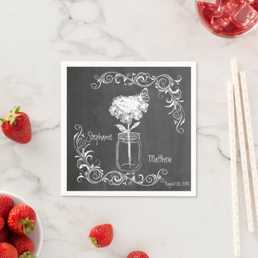 SERVIETTE EN PAPIER CHALKBOARD MASON JAR GARDEN MARIAGE NAPKINS (En situation)