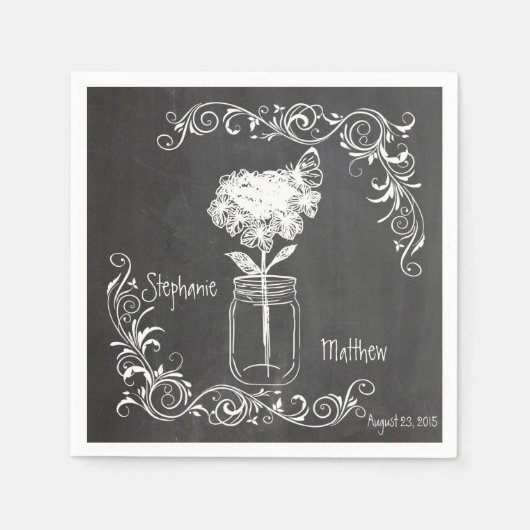 SERVIETTE EN PAPIER CHALKBOARD MASON JAR GARDEN MARIAGE NAPKINS (Devant)