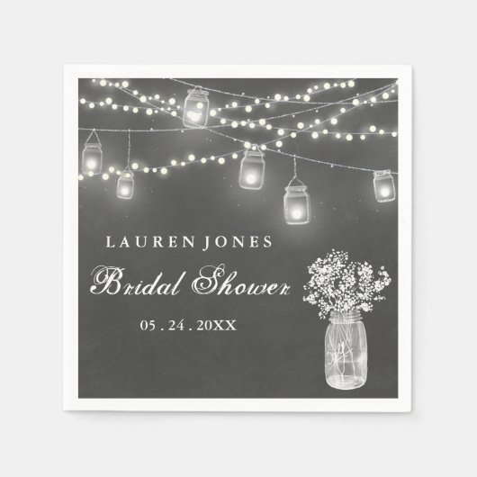 Serviette En Papier Chalkboard Mason Jar Lumières Fête des mariées Nap (Devant)