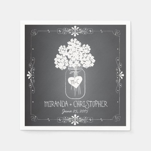 Serviette En Papier Chalkboard Mason Jar Mariage personnalisé Napkin (Devant)