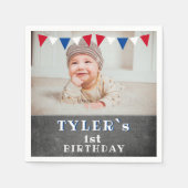 Serviette En Papier Chalkboard moderne Photo 1ère fête d'anniversaire (Devant)