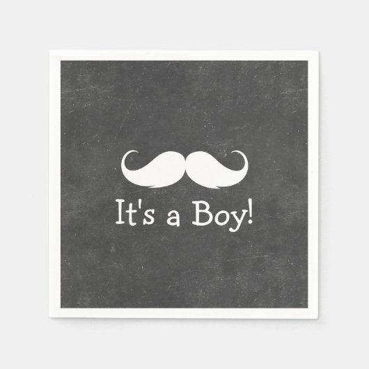 Serviette En Papier Chalkboard Mustache C'est un Baby shower garçon (Devant)