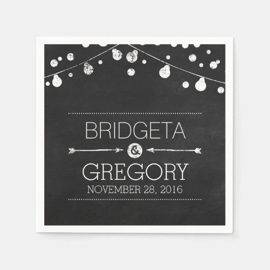 Serviette En Papier Chalkboard String lights Russe Mariage (Devant)