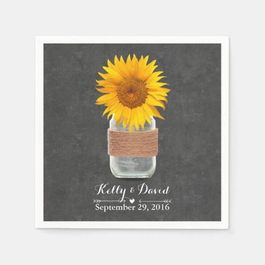 Serviette En Papier Chalkboard Sunflower & Mason Jar Rustique Mariage (Devant)