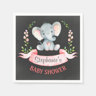 Serviette En Papier Chalkboard Watercolor Elephant Girl Baby shower
